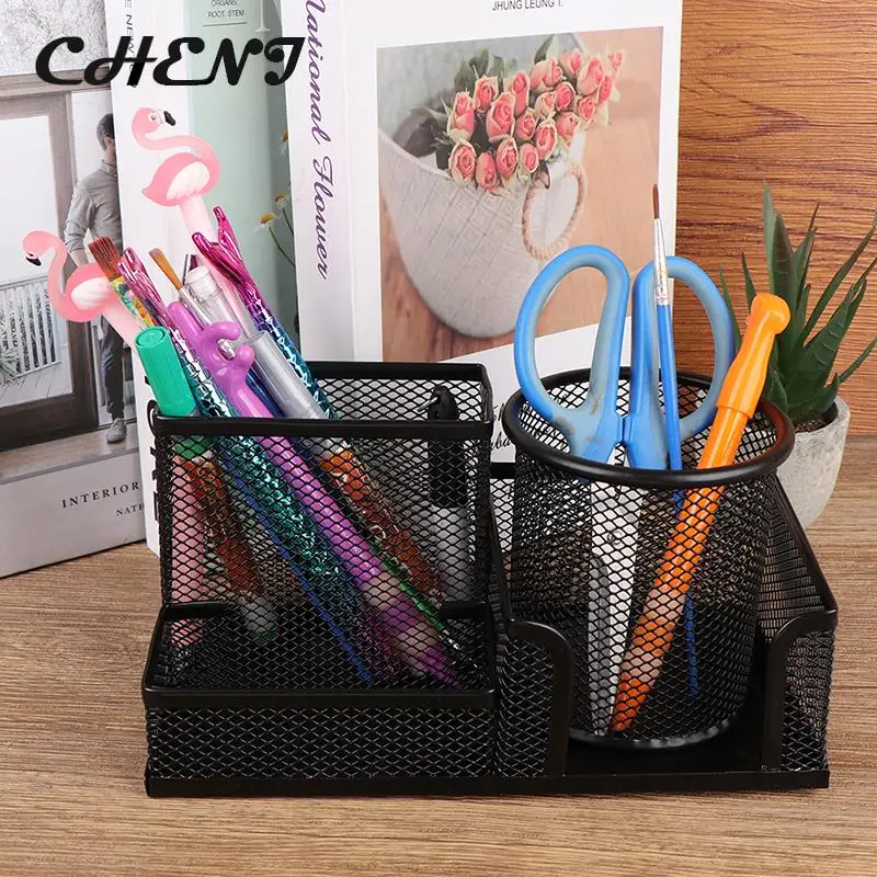 Desk Stationery Organizer Creative Metal Pen Holder Pencil File Storage Rack Storage Box Office Accessories Desktop Ornament
