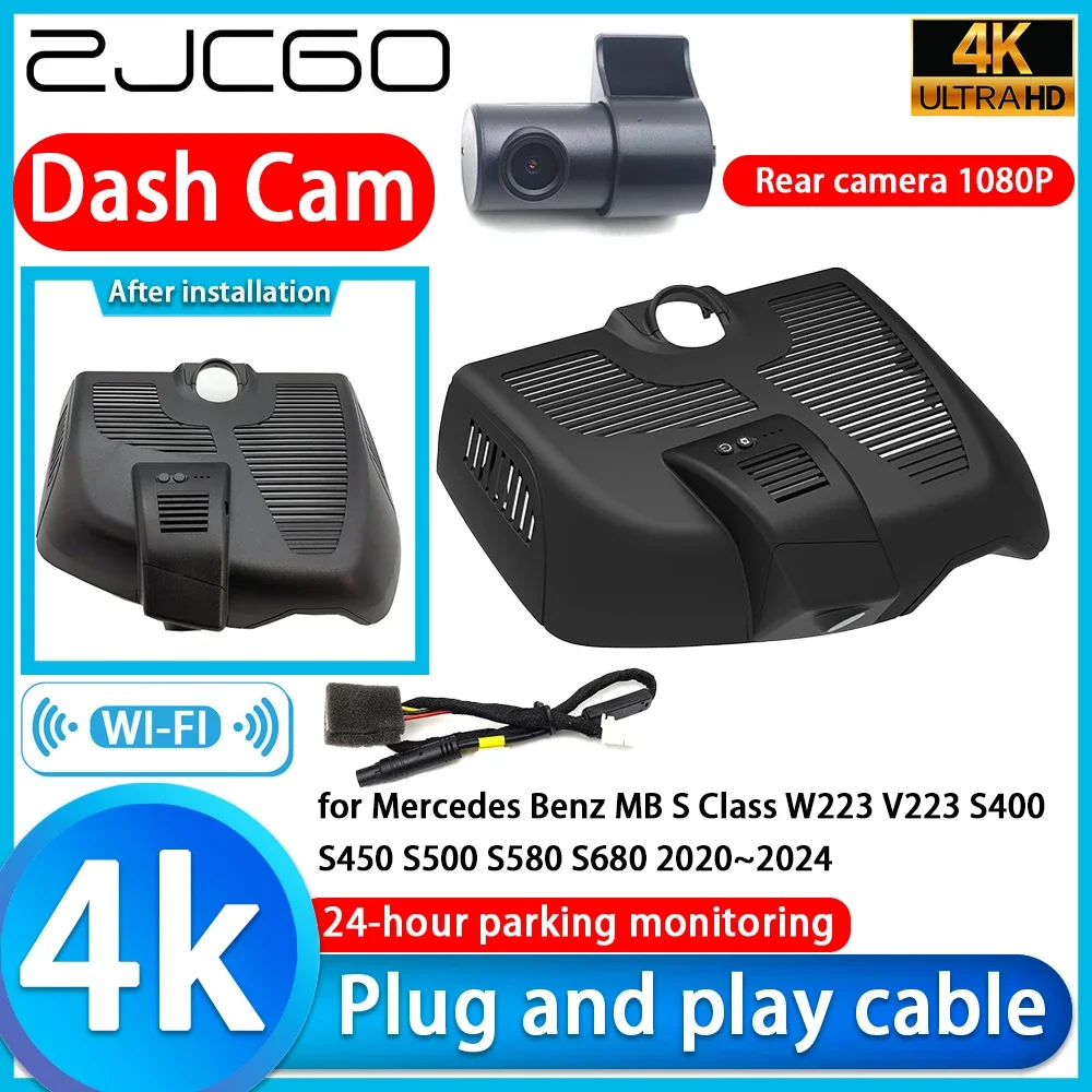 ZJCGO Video Recorder 4K UHD Plug and Play DVR Dash Cam for Mercedes Benz MB S Class W223 V223 S400 S450 S500 S580 S680 2020~2024