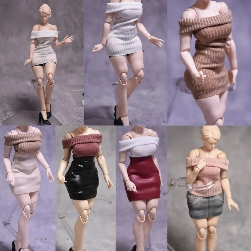 

1/12 Scale One Shoulder Sweater Dress Leather Wrap Hip Skirt Clothes for 6'' NT-04 Female Sodier Action Figure Model