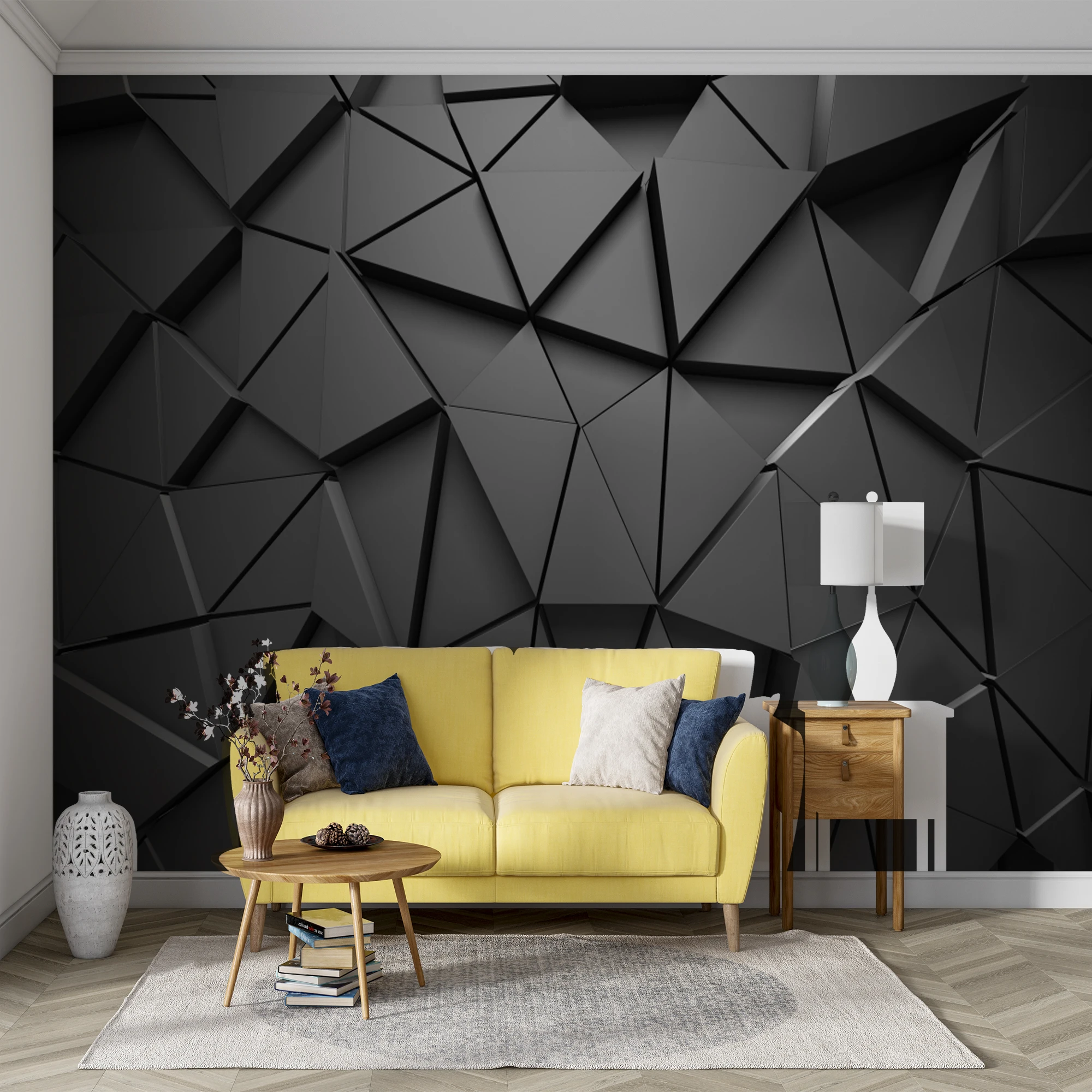 Custom Self‑Adhesive Wall Mural Black 3D Geometric Triangle Wallpaper Modern Abstract Wall Paper for Living Room Bedroom Decor