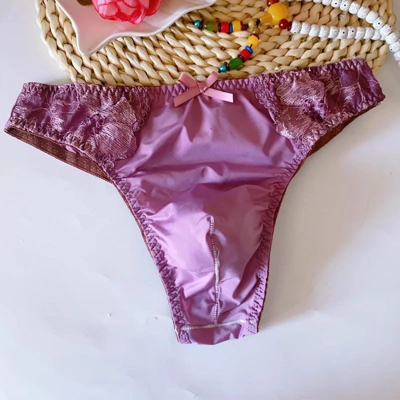 

Man's Embroidered Lace Thong Sissy Cute Low Waist Bow T-back Panties Erotic Underwear BF Private Party Club Sexy Costumes