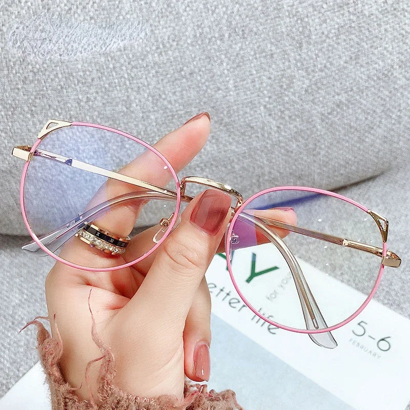 New Nearsighted Glasses Women Cute Cat Ear Myopia Glasses Student Computer Alloy Metal Frame Goggles Anti Blue Light Eyeglasses