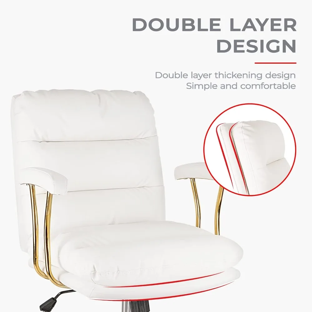 كرسي مكتب مريح عالي التحمل مع عجلات ومساند للذراعين، كرسي مكتب من الجلد الصناعي للاستخدام المنزلي وغرفة النوم #4