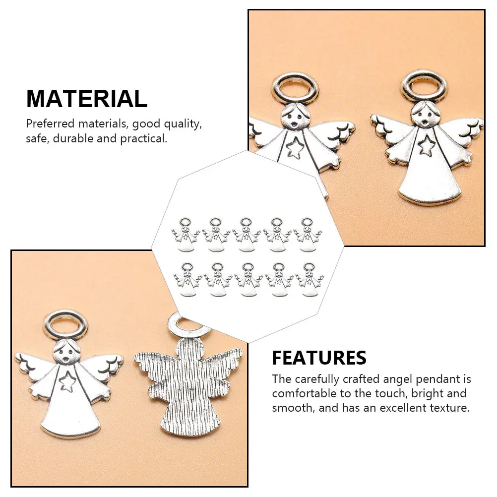 

20 Pcs Angel Necklace Pendant Praying Ornaments Blessing Necklaces Silver Alloy DIY Decorative Miss
