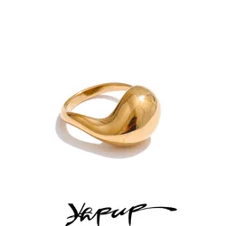 Yhpup 2025 Minimalist Stainless Steel Water Drop Golden Ring Distinctive Rust Proof Metal Popular Jewelry Wholesale