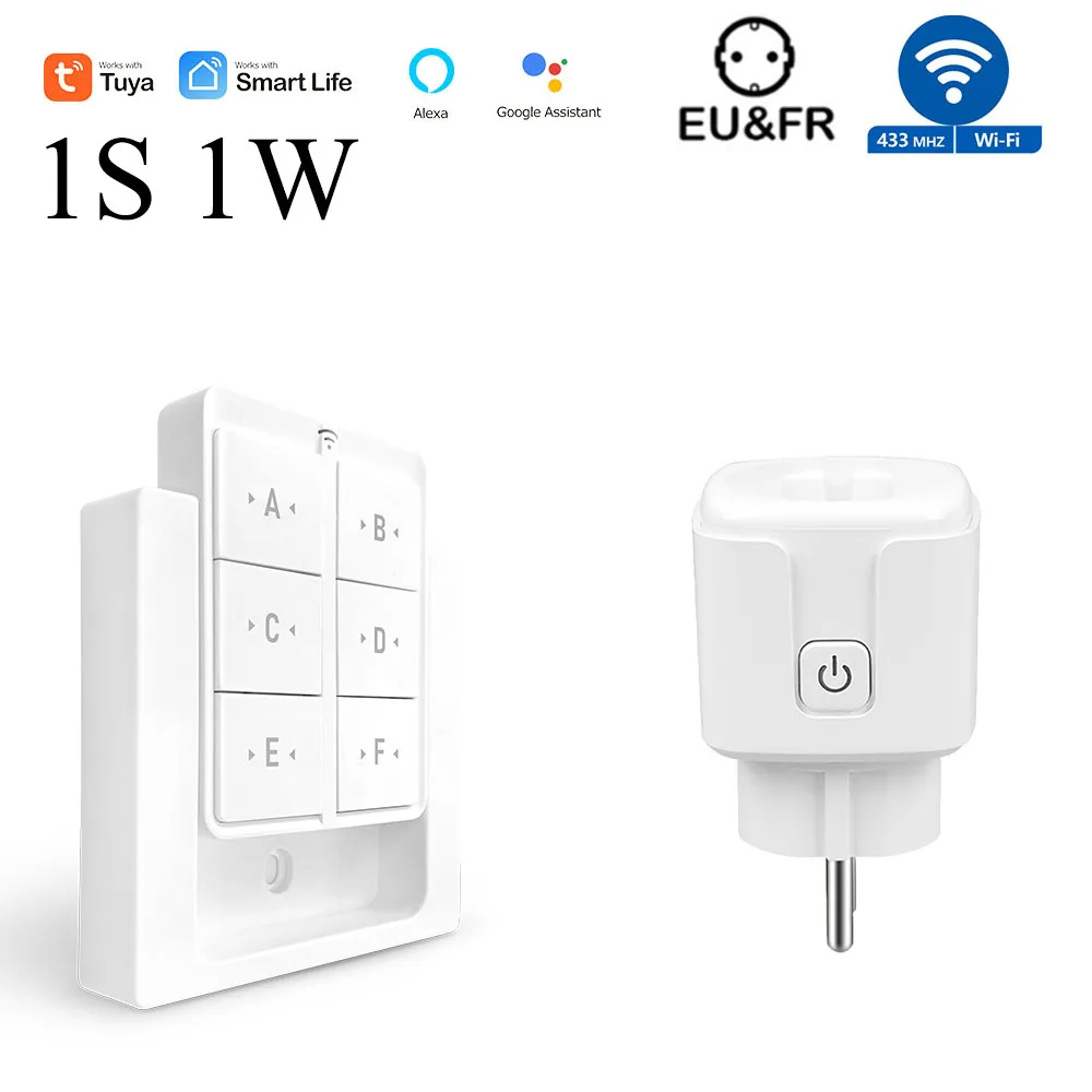 Tuya WiFi Smart Plug Socket 16A 3000W 433MHz Draadloze afstandsbediening Outlet Switch met Power Monitor, EU FR Werk met Alexa