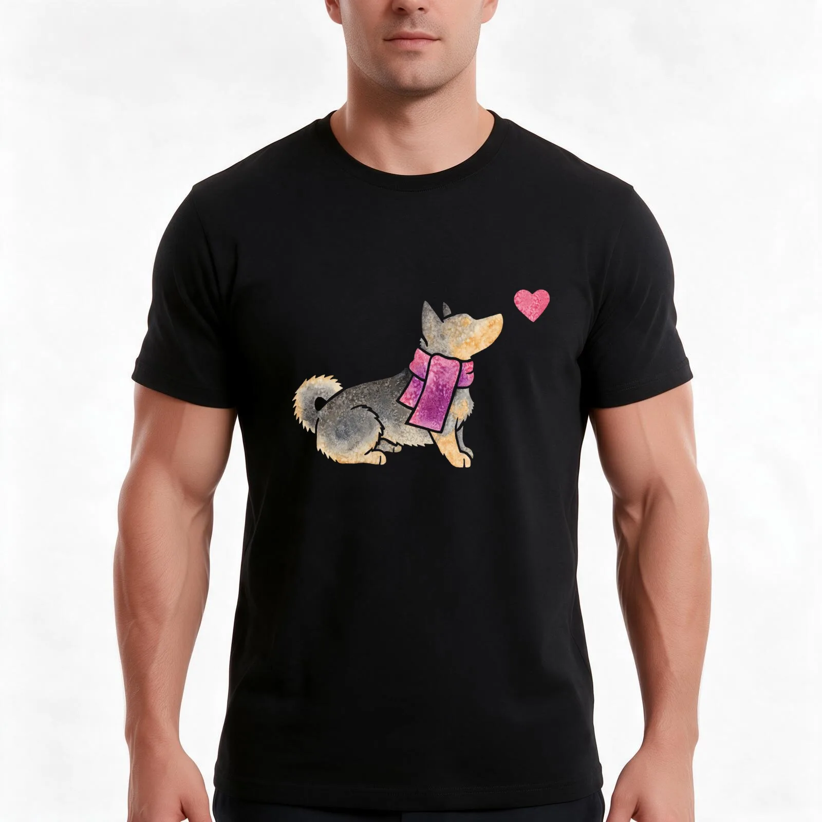 Watercolour Vallhund T-Shirt, Summer Casual Cotton Tee, Oversized Streetwear Tops, Vintage Graphic Print, Loose Fit Short Sleeve