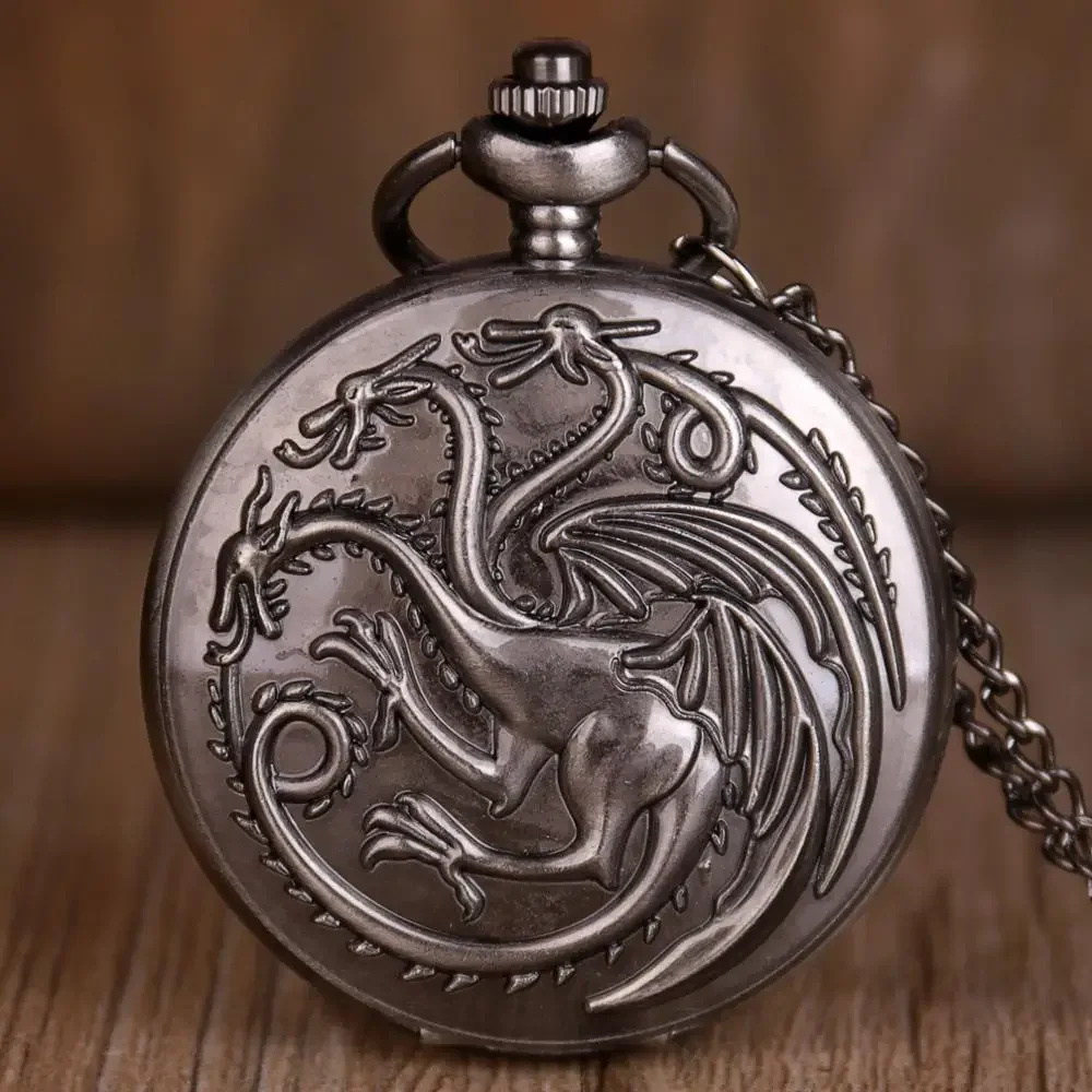 Neuankömmling Retro Steampunk Drachen Quarz Taschenuhr Spiel Thema Männer Frauen Halskette Anhänger Uhr beste Souvenir