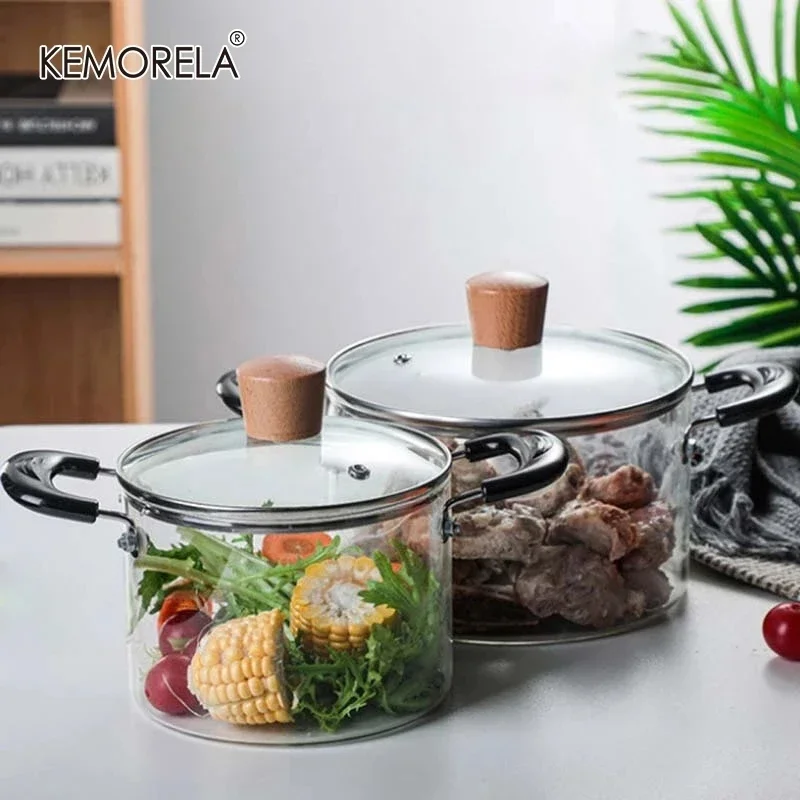 Transparent Glass Soup Cooking Pot Heat-resistant Kitchen Soup Pot Vegetable Salad Noodle Bowl Flame Explosion-Proof Cookware