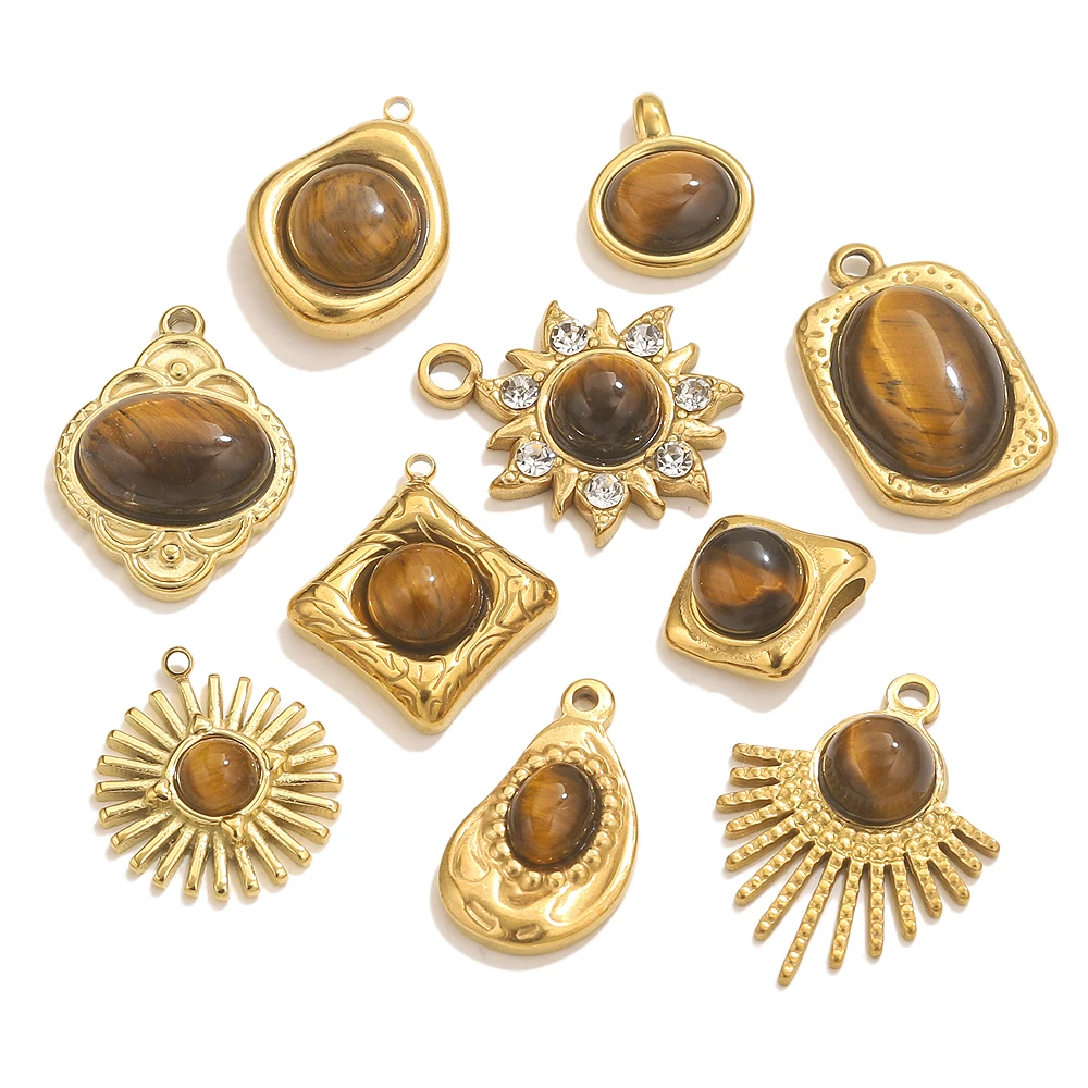 4pcs Stainless Steel Tiger's Eye Charms For Jewelry Making Women Necklace Earrings DIY Pendants Jewelry Findings Accessories image 2