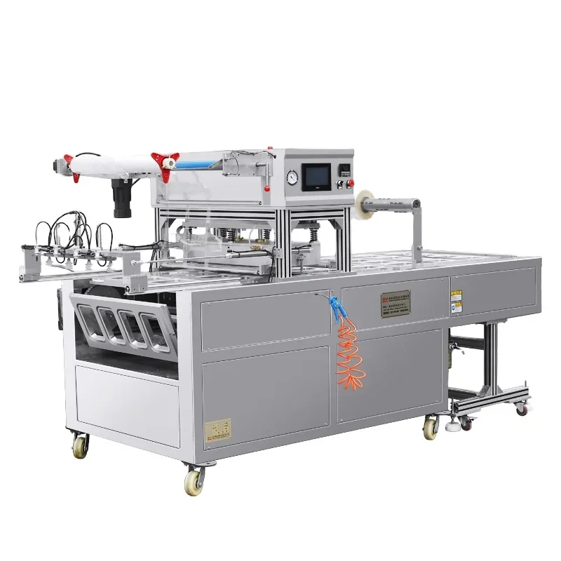 High Barrier Continuous Heat Fruits Food Vacuum Sealing With Nitrogen Flushing Lidding Tray Sealers Sealing Machine