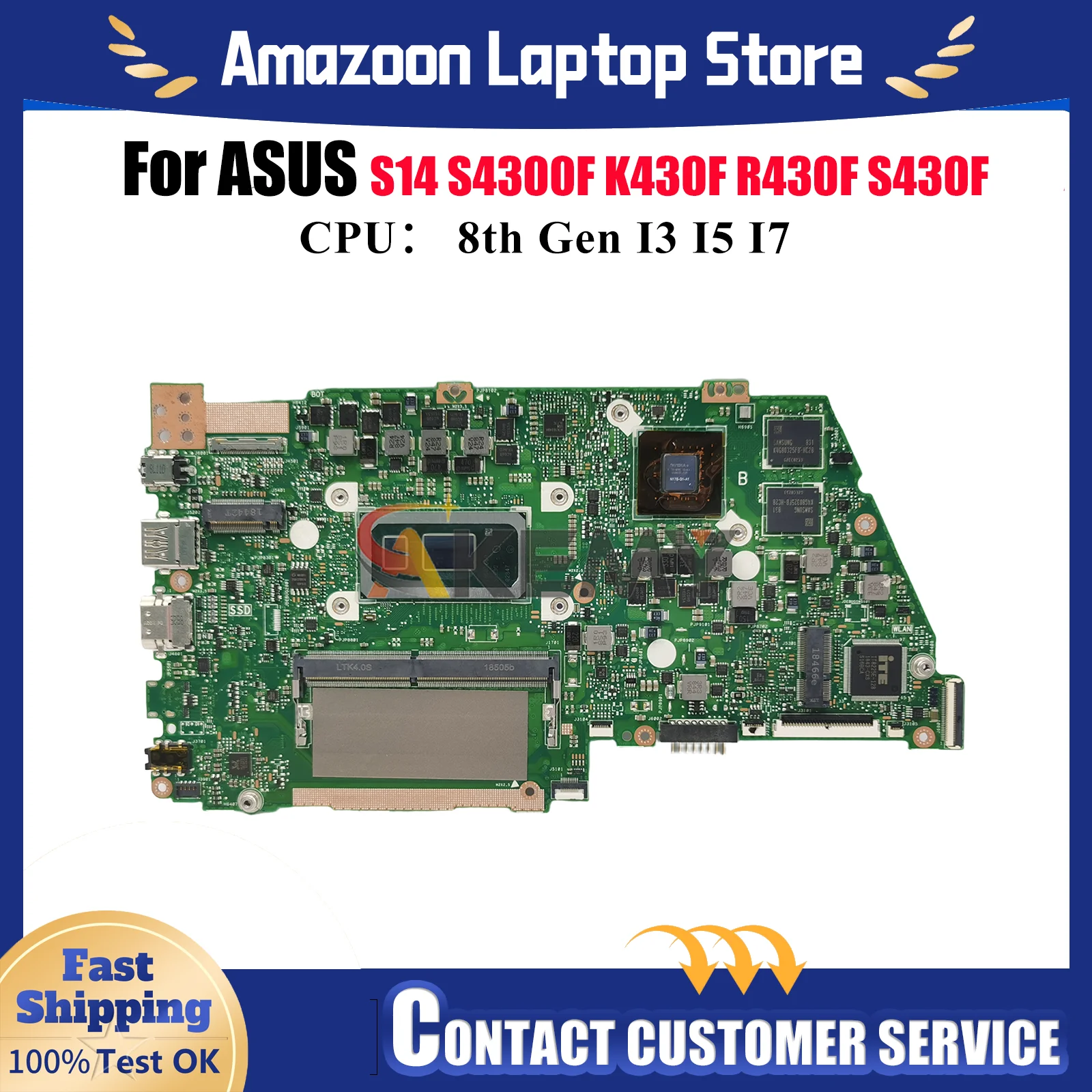 

X430FN Laptop Motherboard For ASUS VivoBook K430F X430FA X430FN S14 X430F V430F S4300F S430F R430F Mainboard With I3 I5 I7 CPU