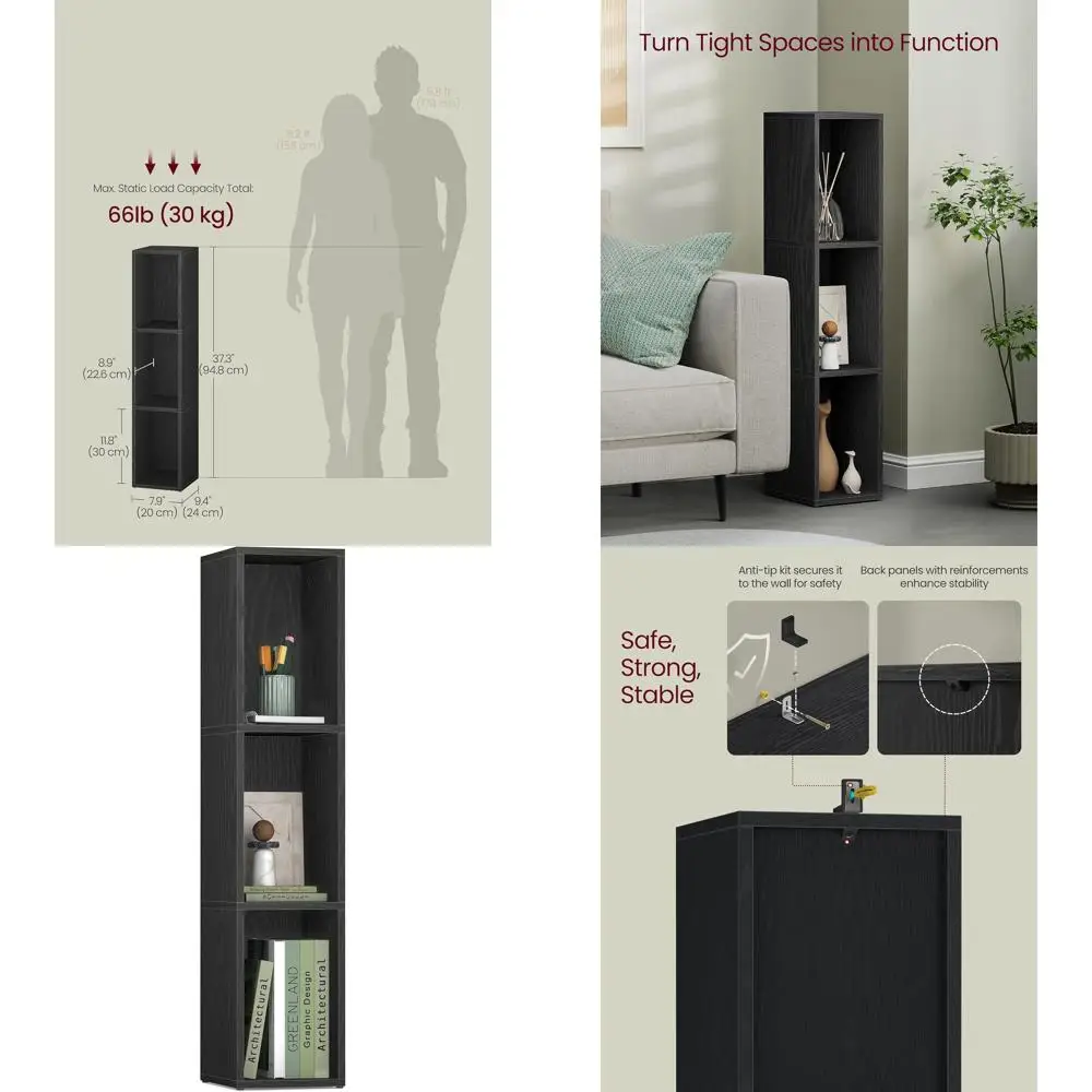 

Трехъярусная книжная полка цвета черного дерева, 9.4x7.9x37.3, для гостиной, домашнего офиса, столовой - ULBC523B01