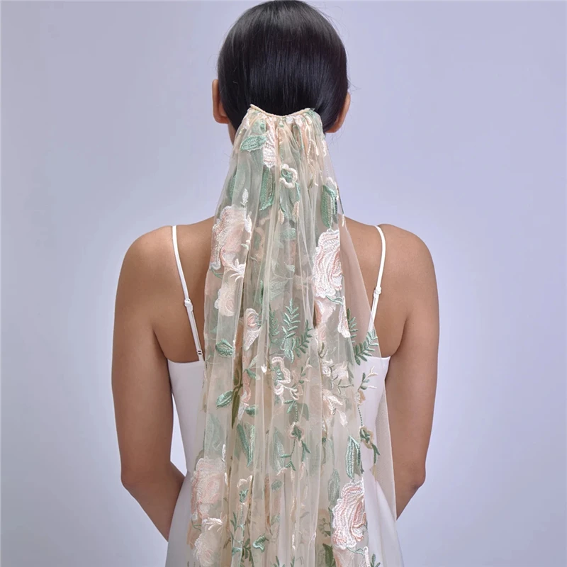 Floral Bridal Wedding Veils Ivory White Cathedral Long Wild Flowers Accessories for Brides Colorful Secret Garden Green