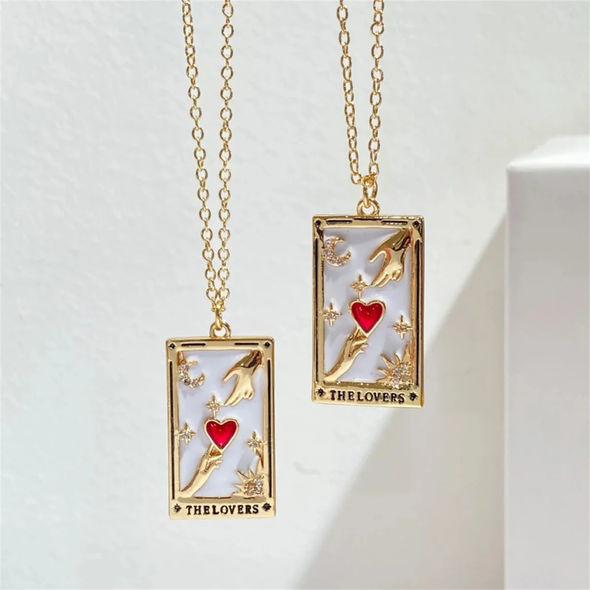 Gold Plated Tarot T Diamond Oil Drop Square Necklace Instagram Popular Women's Non Oxidizing Pendant