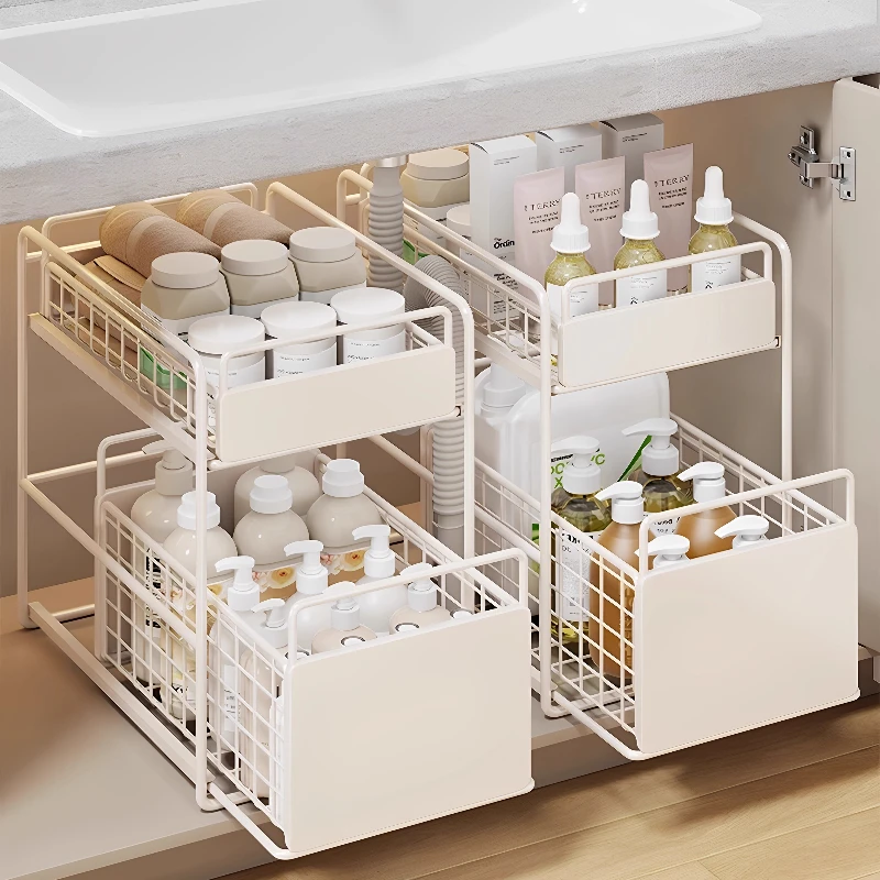 

‌Under Sink Storage Organizer Multilayer Drawer Laundry Detergent Holder Thickened Smooth Slide Waterproof Black