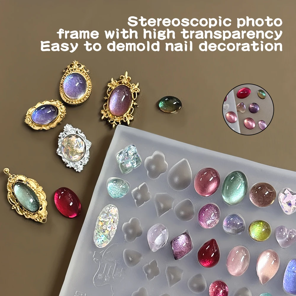 1PC Vintage Edelstein Fotorahmen Nail Art Form 3D Transparent Silikon Schnitzvorlage DIY Nageldesign und Maniküre Dekorationen