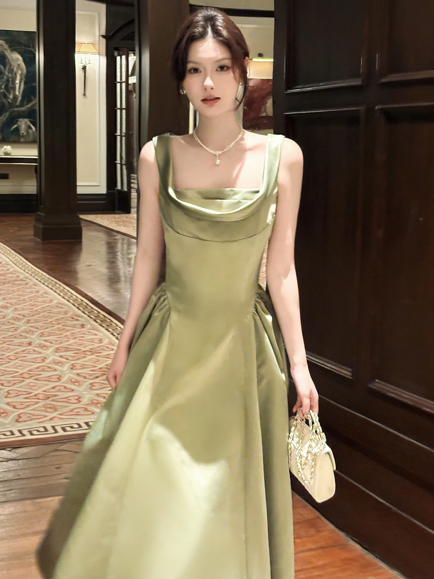 

Charming een Satin Dr Women's A-Line Skirt Maxi Gown Wedding Ceremony Ci Walk Ball Ele High Waist Midi Dr