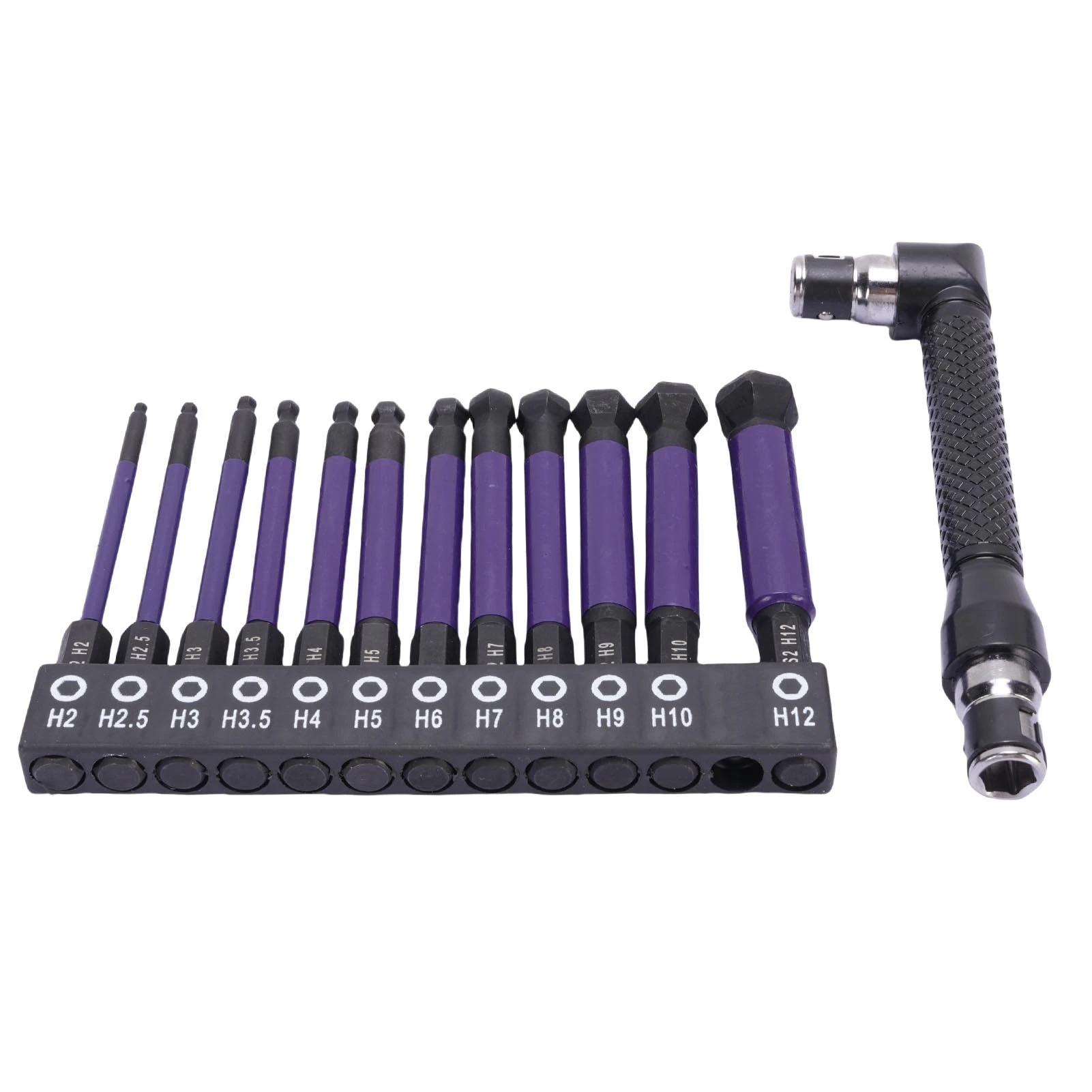 12 Pcs Ball End Hex Head Drill Bit 1/4in Hex Shank S2 Alloy Steel Set with Storage L Angle Wrench Purple Sleeve