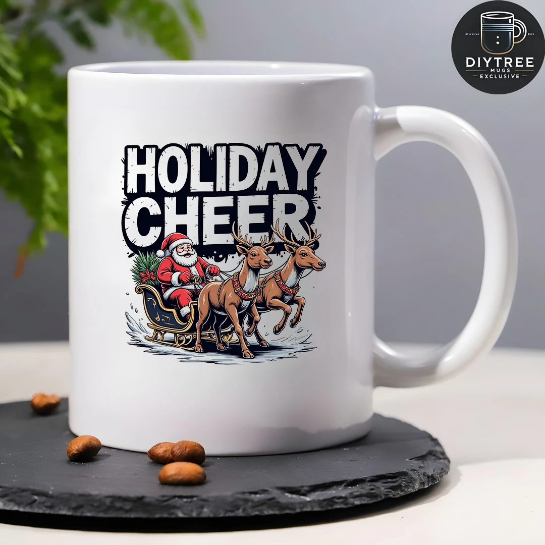 11oz Cup + Santa Claus Reindeer Sled Cartoon Cup Christmas Gift Kids Water Cup Family Office Coffee