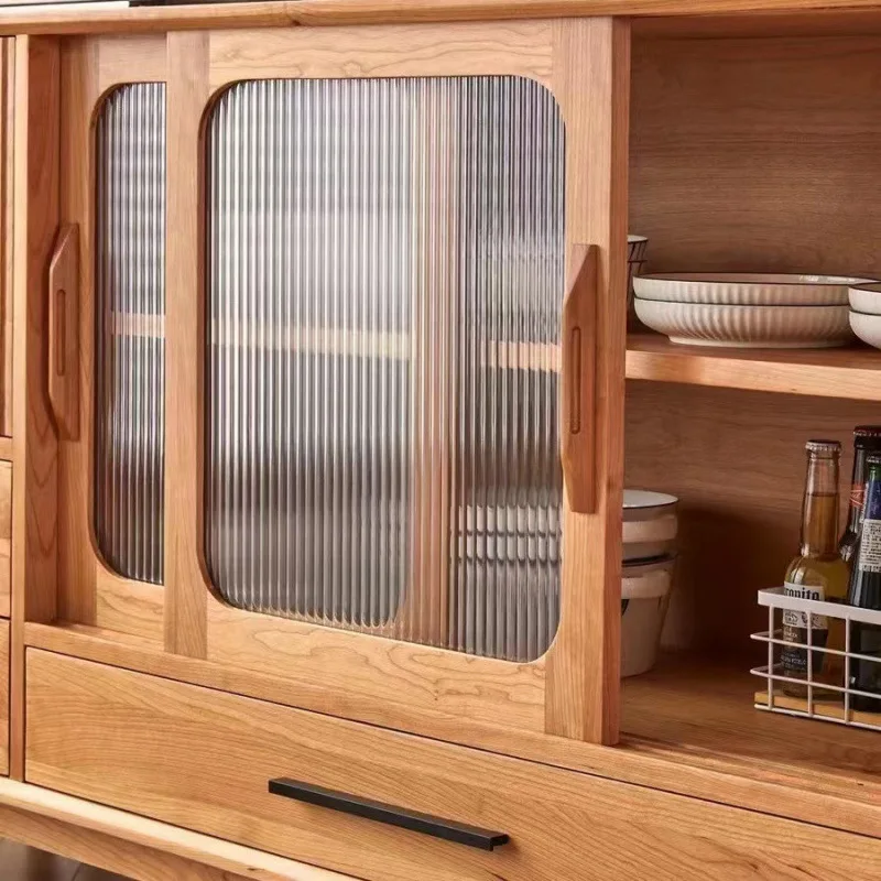 Solid wood cherry wood living room storage double door small apartment storage side cabinet