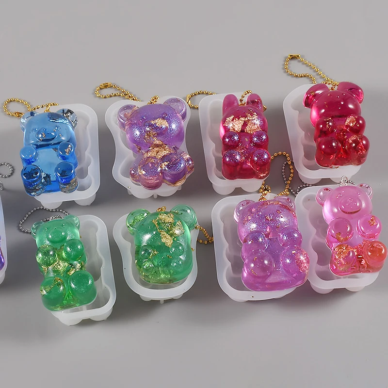 Lovely Bear DIY Keychain With Hole Pendant Silicone Mold Jewelry Mobile Phone Decoration Pendant Epoxy Resin Mold