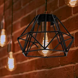 Creative Iron Art Diamond Lampshade Vintage Metal Pendant Light Ceiling Retro Decorative Cover Chandelier Black Iron Lamp