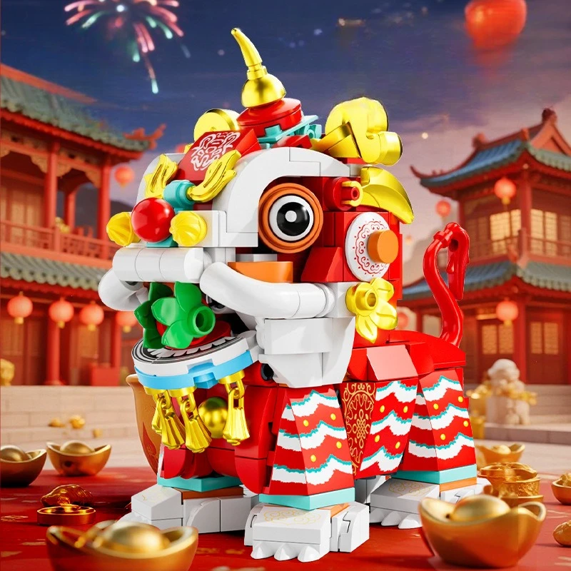 Chinese style beast building blocks ornaments lion awakening dragon year souvenirs new year's day gift toys