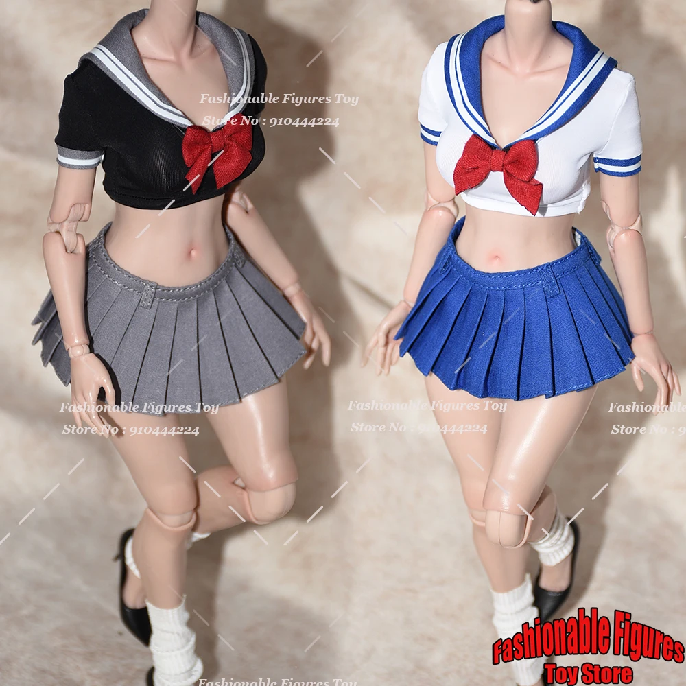 

1/6 Women Soldier JK Uniforms Slim Crop Tops Bow T Shirt Pleated Skirt Suit Anime Girls Clothes Set Fit 12" Action Figure Model