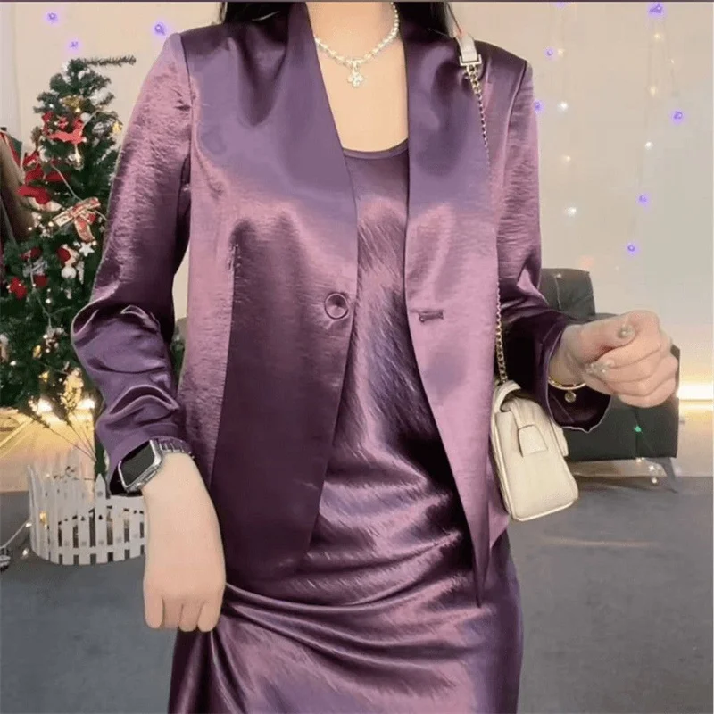 

2025 Spring Summer Suit Jacket Women Fashion Thin Blazer Vintage Three-Quarter Sleeves Tops One Button Coat Female Outwear
