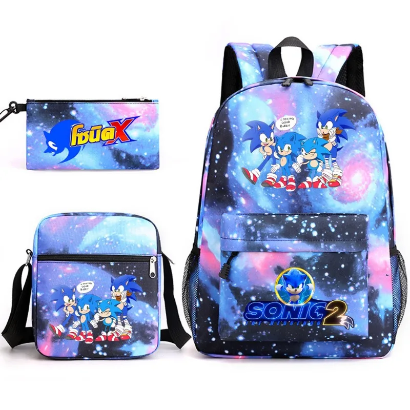 Plecaki Sonic The Hedgehog 3 sztuk/zestaw nastolatki torby szkolne o dużej pojemności torba na ramię piórnik zestaw kick Kawaii Mochila