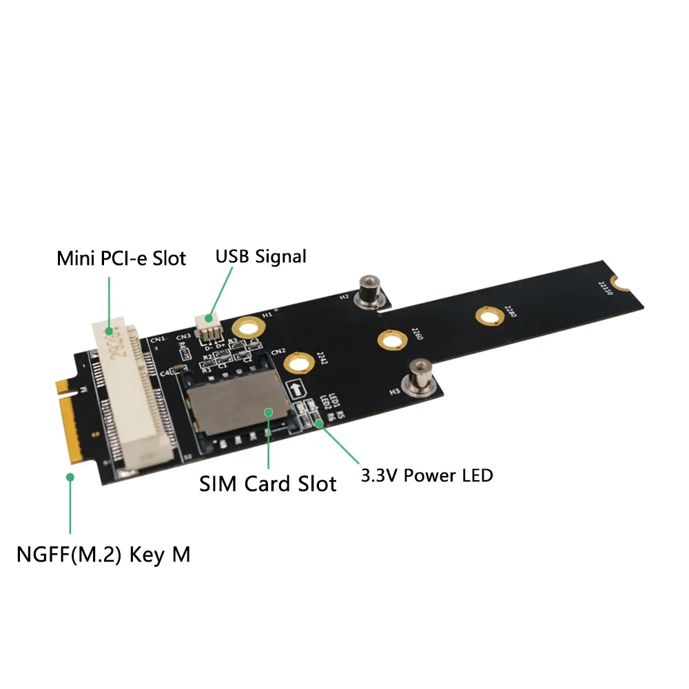 NGFF M.2 2242 2260 2280 22110 key M to Mini PCI-E Adapter With SIM card Slot for WiFi/WWAN/LTE Module 3G/4G Net work