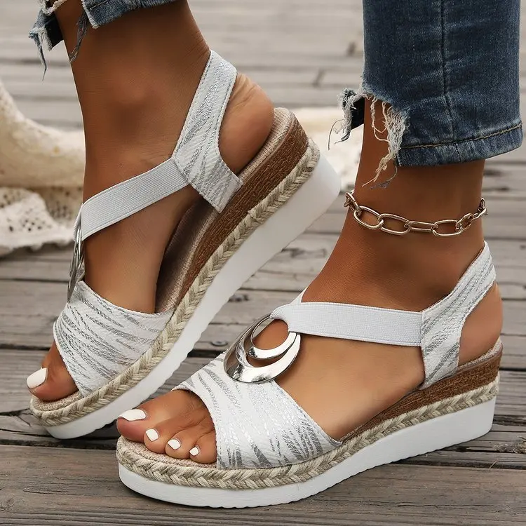 Women's Edge Design Large Size Wedge Sandals 2026 Summer Snake Pattern Thick Sole Gladiator Shoes Comfortable Casual Sandals