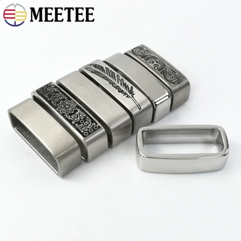 2Pcs Meetee 35/40mm Solid Stainless Steel Metal Ring Belt Loop Buckle Men\'s Keeper Jeans Clothing Accessories for 34-39mm Belts