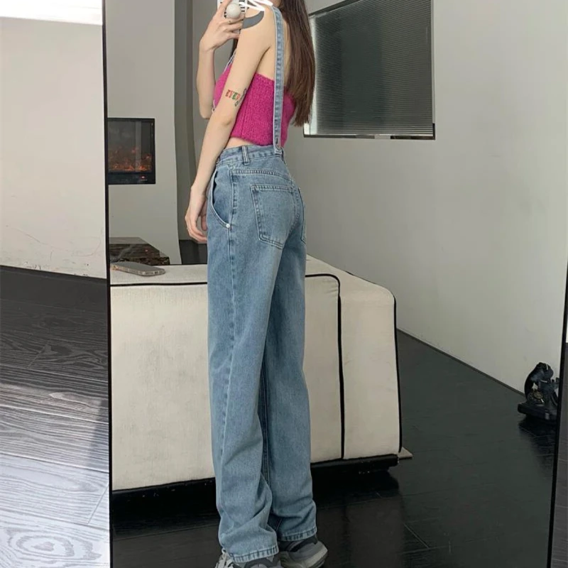 Denim Jumpsuits Women Irregular Chic Design Vintage American Style Streetwear Trendy Bleached 2023 Student Leisure Spring Daily