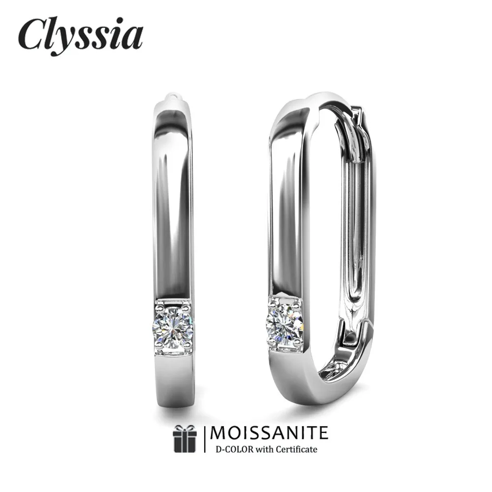 

CLYSSIA Genuine D Color Moissanite Oval Hoop Earrings for Women 925 Sterling Silver Lab Diamond Ear Buckles Fine Jewelry