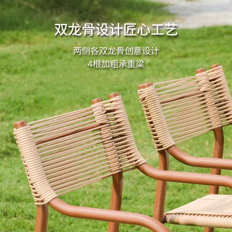 Rattan Chair Household Single Dining Chair New Chinese Style Courtyard Garden Balcony Leisure Outdoor Table Chair Set