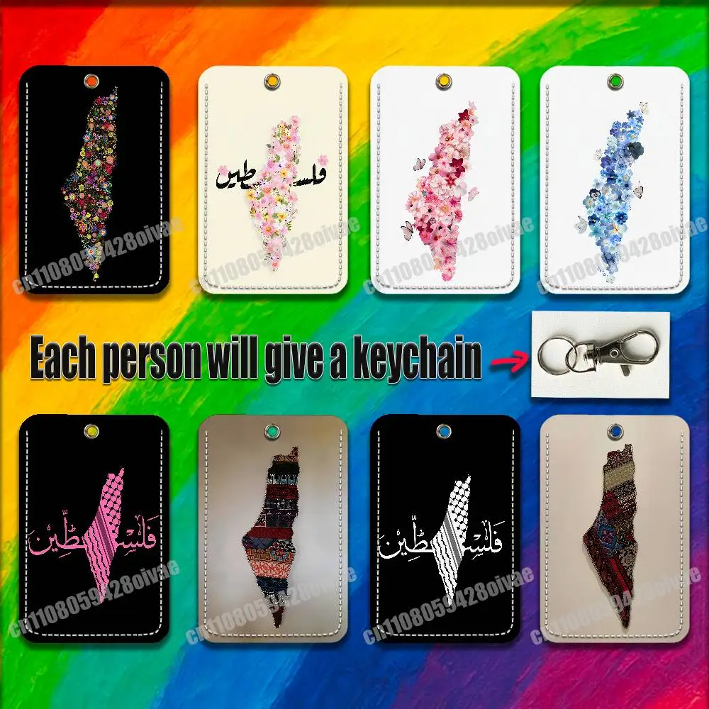 

P-PalestineS Flower For ID Clips Credit Bank Bag Bus Meal Card Holder Cover Pocket Ornament Keychain