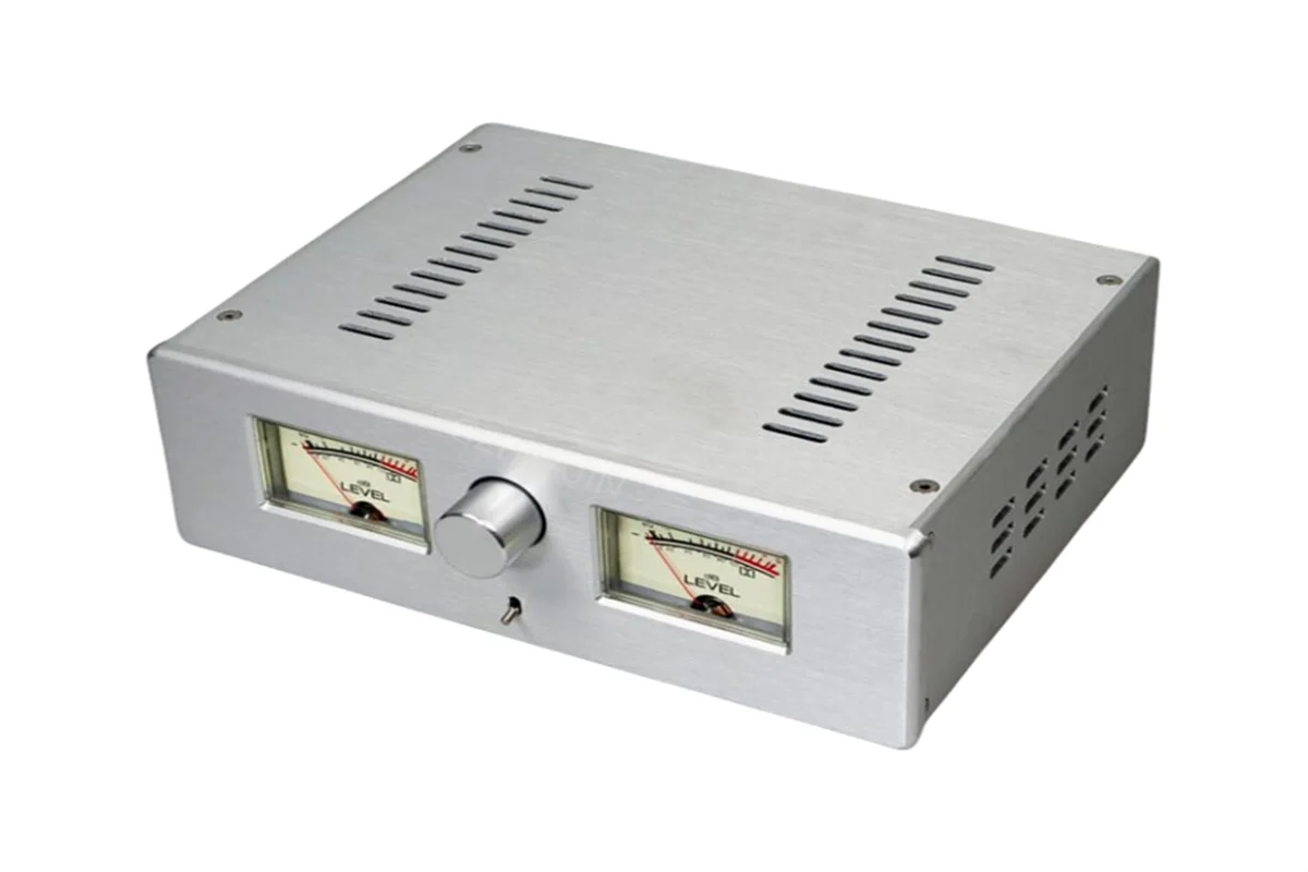 Latest  2608 Power Amplifier Chassis Double VU Meter All Aluminum Alloy Headphone Amplifier Case size:L260*W193*H82 MM