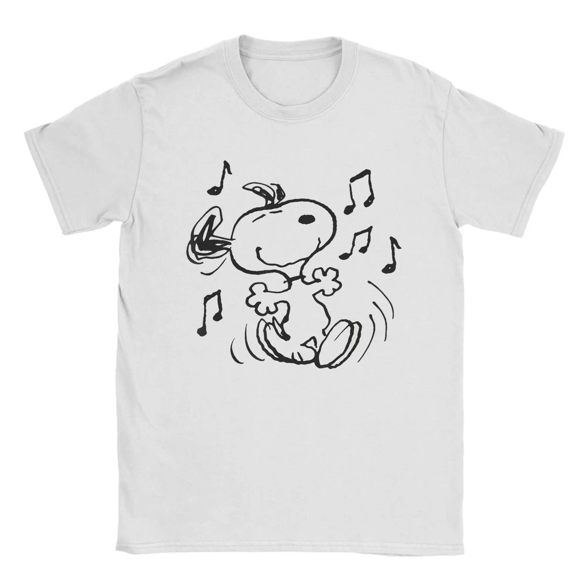 Camiseta Snoopy Dançando para Homens e Mulheres, Camiseta de Algodão Puro com Estampa de Desenho Animado, Gola Redonda, Manga Curta, Tamanhos Grandes