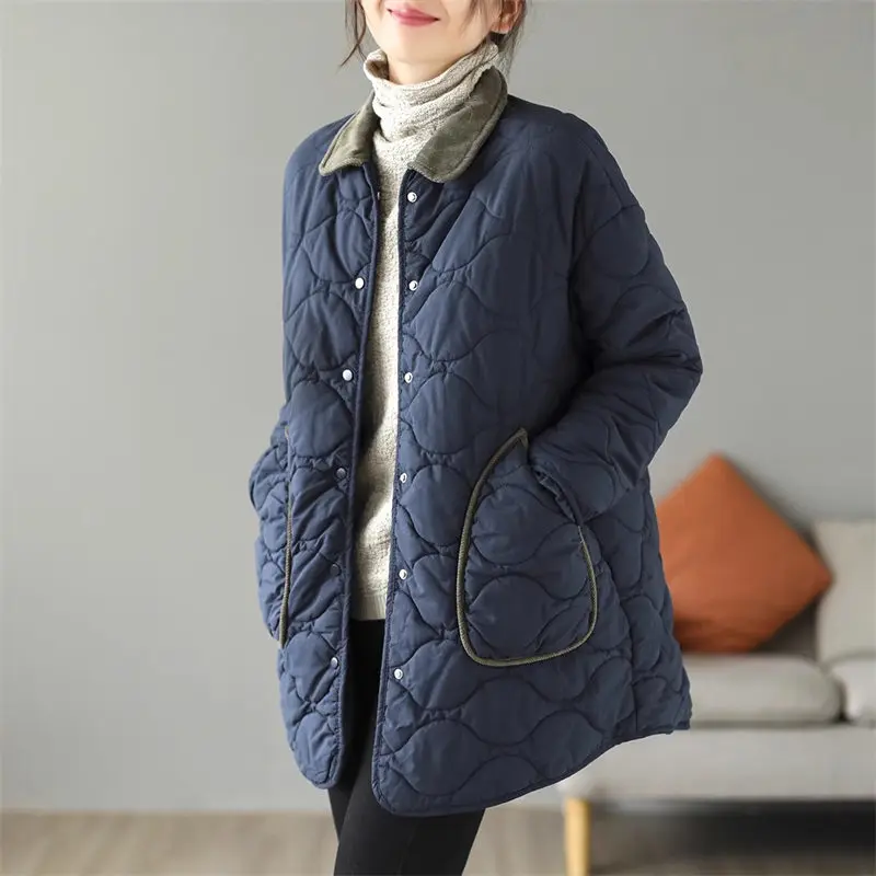 Women's Mid-Length Quilted Cotton Jacket Large Size Padded Clothes High-End Warm Casual Winter Thickened Coat Z3196