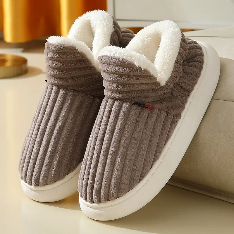 

Litfun Men Warm Cotton Shoes Soft Sole Short Plush Lined Slippers Outdoor Non-slip Fluffy Ankle Boot Indoor Fuzzy Men Home Shoes