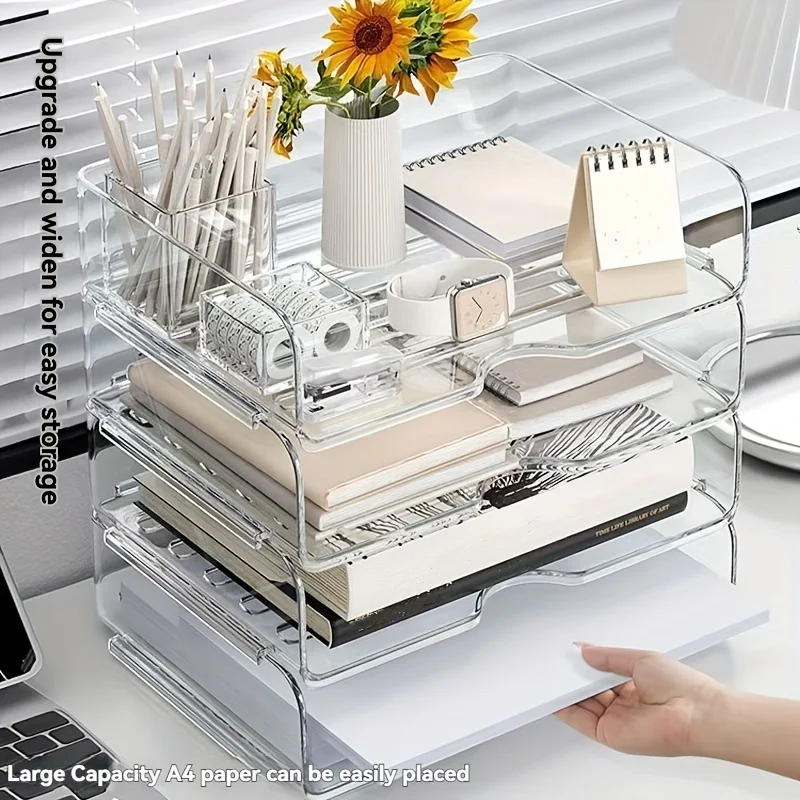 1/2/4 Layers Transparent Stackable A4 Paper File Organizer Acrylic Desk Storage Tray Office Document Holder Stationery For Home