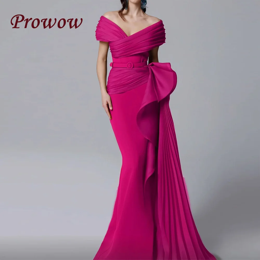 

Prowow Elegant Off-the-shoulder Mermaid Saudi Evening Dresses For Women 2025 Sweetheart Neck Ruffles Arab Party Gowns Customized