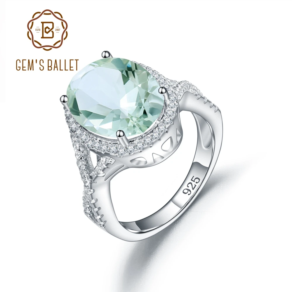 

GEM'S BALLET Design Sparking Green Amethyst Classic Ring 925 Sterling Silver Gemstone Ring For Women Wedding Fine Jewelry