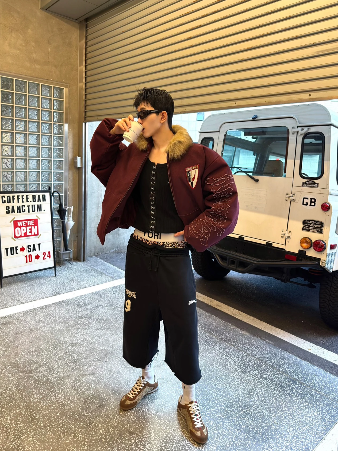 

7STU Protocol Index Act Stitched Waist Casual Cotton Sweatpants with Embroidery Spor Sle Seven-Eight Length Wide Leg Pants