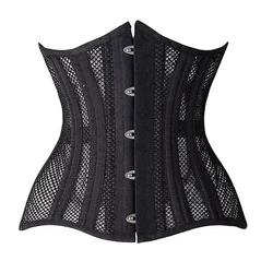 Women's Mesh Breathable Shape Body Lingerie Corset Top Underbust 24 Steel Bone Waist Cincher Bustier Plus Size Lace-up Corselet