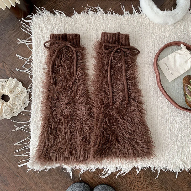 

Furry Leg Warmers Fashionable Y2k Boots Cover Lolita Boots Stocking Comfortable White Imitation Mink Leggings For Short Skirts