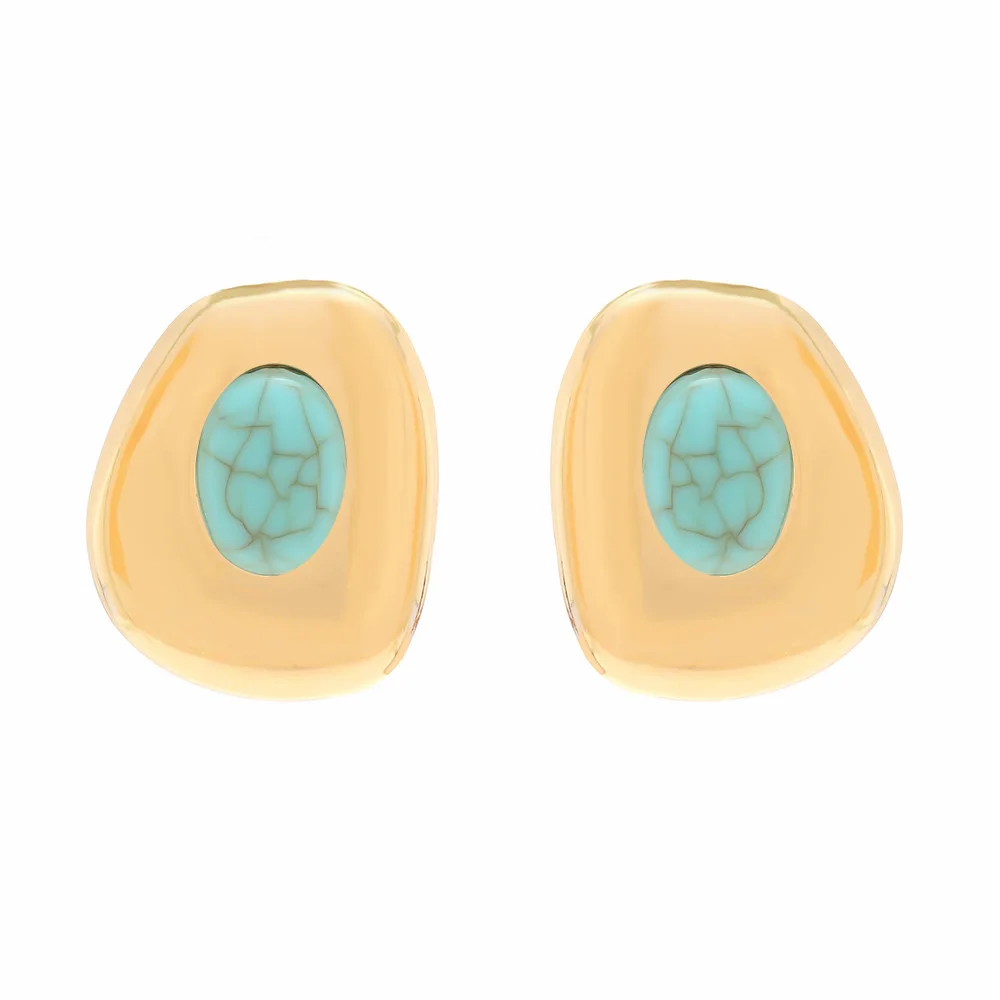 Retro court style irregular geometric metal stud earrings advanced sense imitation turquoise earrings Source