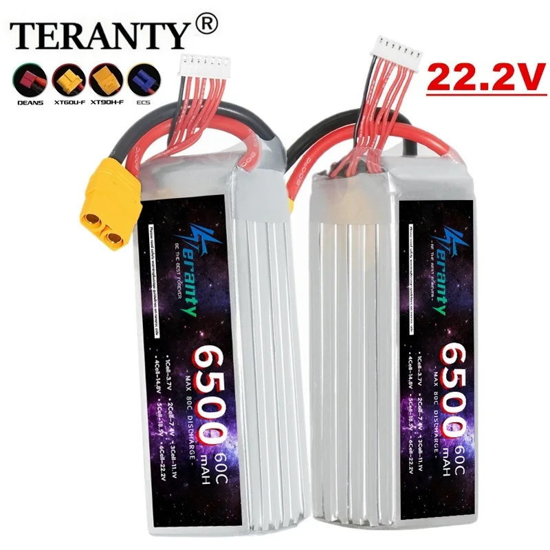 

Teranty 6500MAH 6S 22,2 V Lipo батарея 60C для FPV дронов квадрокоптеров вертолетов радиоуправляемых автомобилей лодок MAX 80C 6S батареи